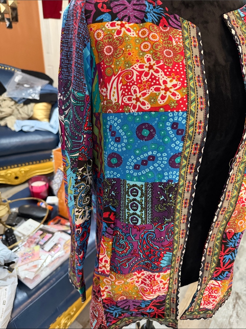 Vibrant Multi-Color Patchwork Open Cardigan - Picture 2 of 9
